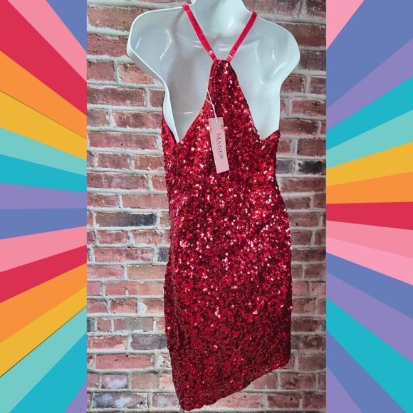 Maner Red Sequin Racerback Dress – Women’s Size Large – Scoop Neck – Sleeveless - Picture 2 of 6